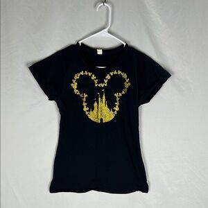 Disney Black and Gold Cinderella Castle T-Shirt -Size M